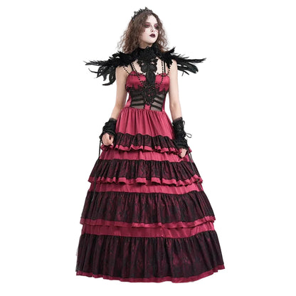 Crimson Cathedral Lace-Up Slip Dress