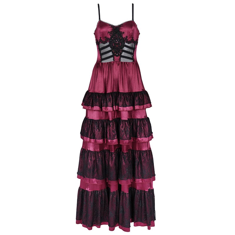 Crimson Cathedral Lace-Up Slip Dress