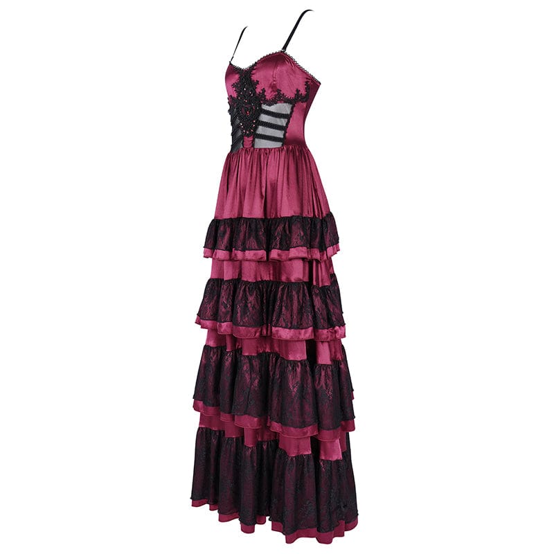 Crimson Cathedral Lace-Up Slip Dress