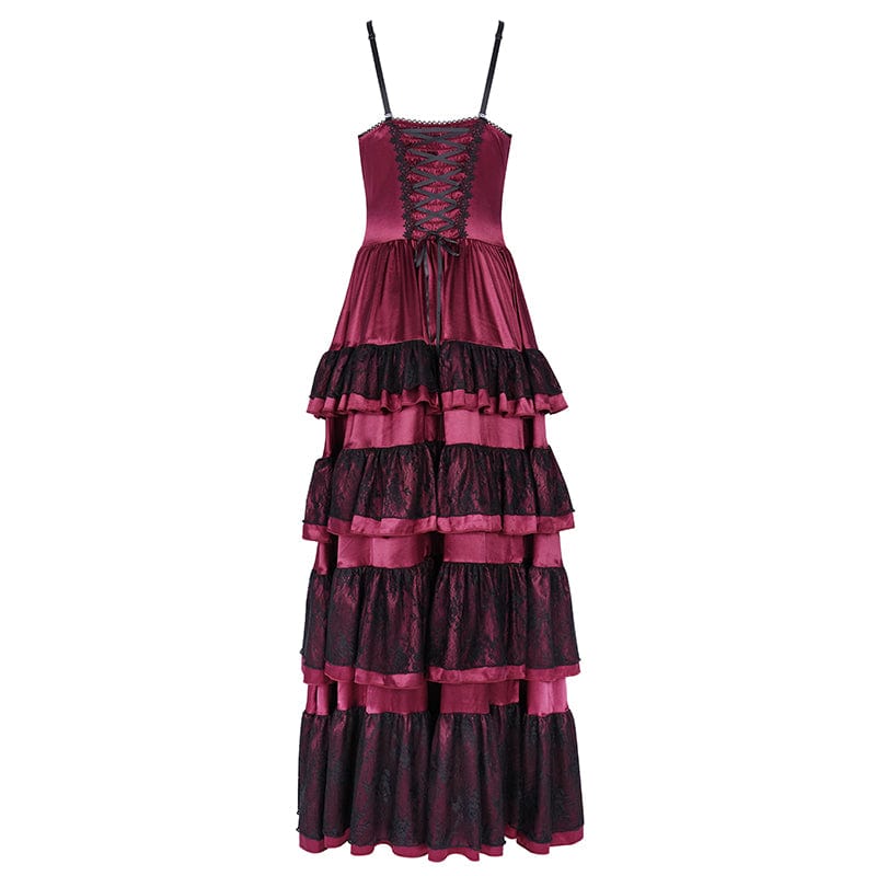 Crimson Cathedral Lace-Up Slip Dress