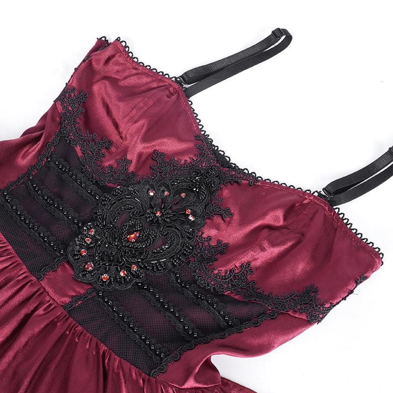 Crimson Cathedral Lace-Up Slip Dress
