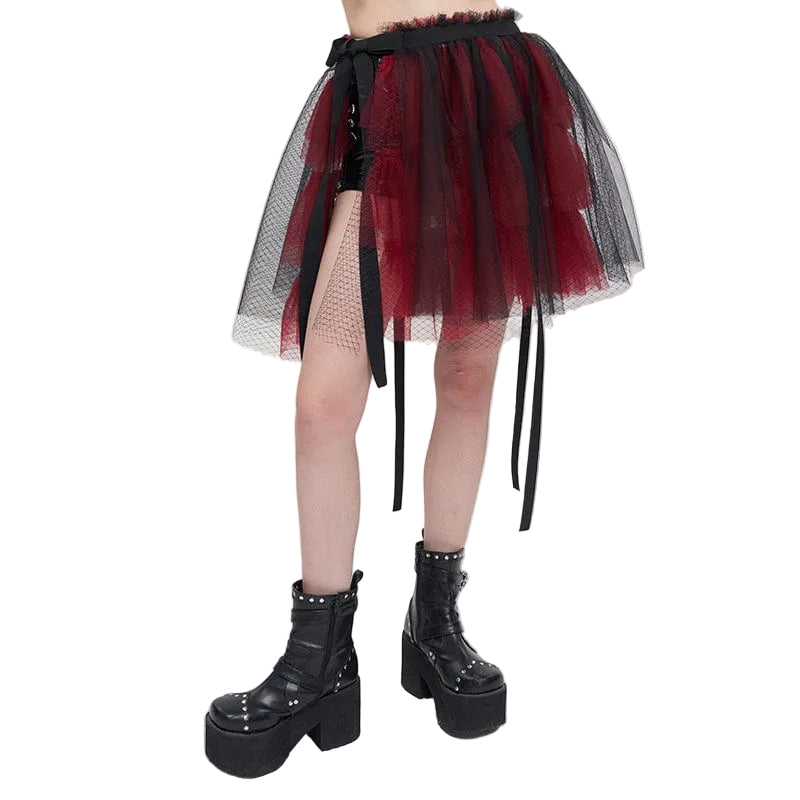 Crimson Doll Layered Mesh Skirt