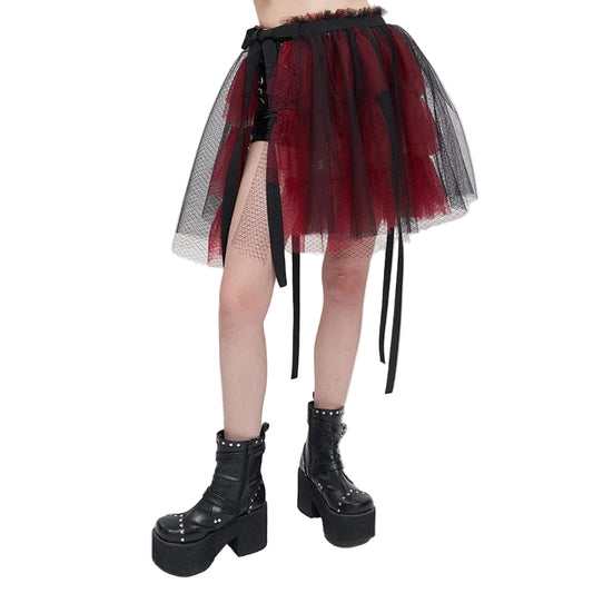 Crimson Doll Layered Mesh Skirt