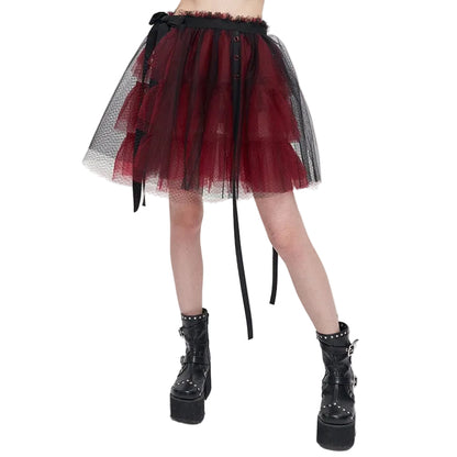 Crimson Doll Layered Mesh Skirt