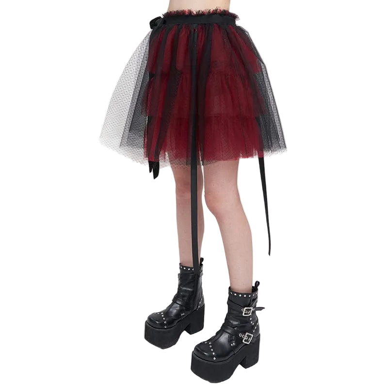 Crimson Doll Layered Mesh Skirt