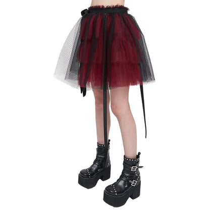 Crimson Doll Layered Mesh Skirt