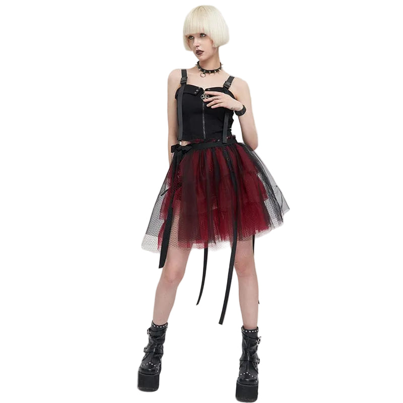 Crimson Doll Layered Mesh Skirt