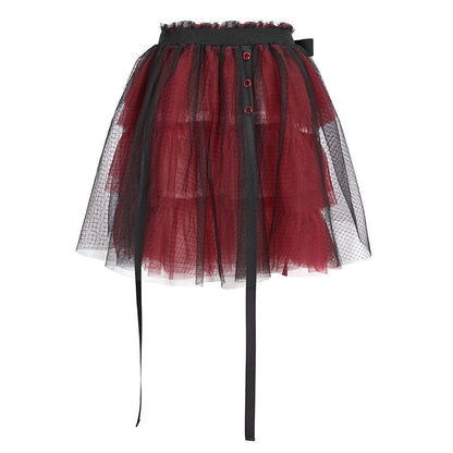 Crimson Doll Layered Mesh Skirt