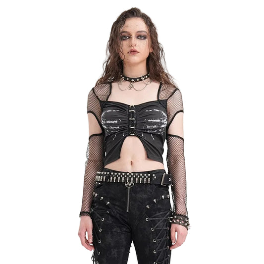 Razor Window Cutout Mesh Crop Top