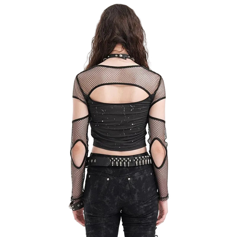 Razor Window Cutout Mesh Crop Top