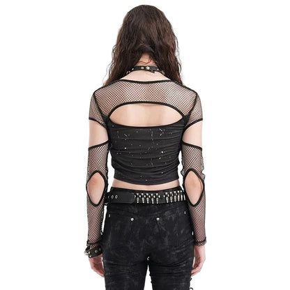Razor Window Cutout Mesh Crop Top