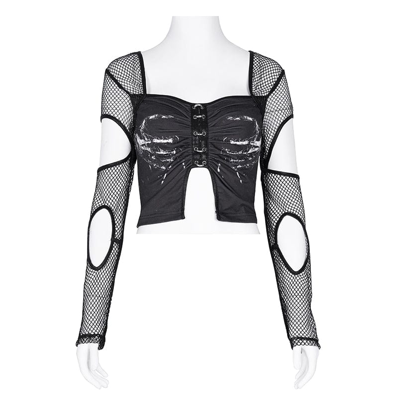 Razor Window Cutout Mesh Crop Top