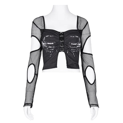 Razor Window Cutout Mesh Crop Top