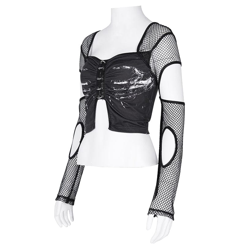 Razor Window Cutout Mesh Crop Top