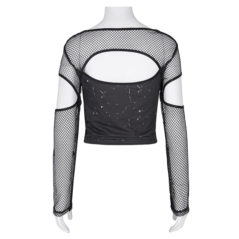 Razor Window Cutout Mesh Crop Top