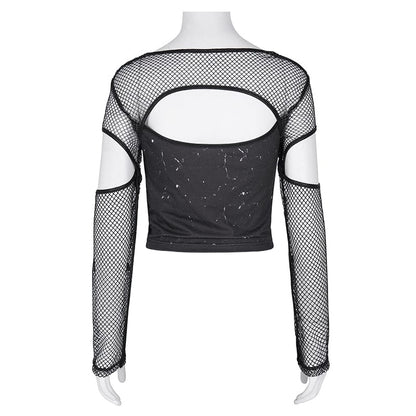 Razor Window Cutout Mesh Crop Top