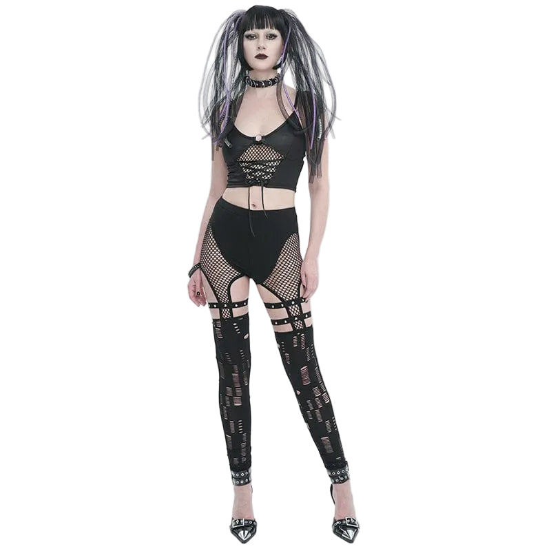 Fracture Line Cutout Mesh Leggings