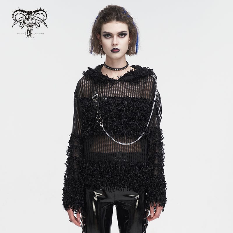 Chainbound Ruin Hooded Sheer Sweater front view