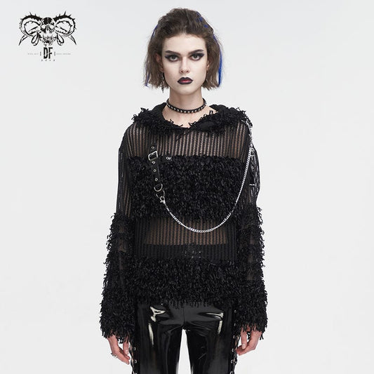 Chainbound Ruin Hooded Sheer Sweater front view