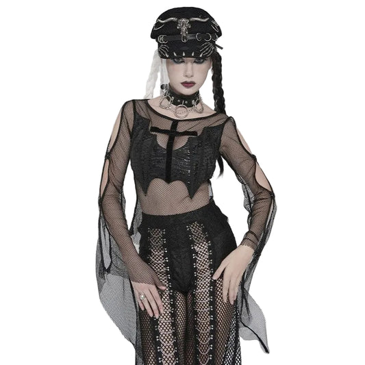 Vesper Bat Cross Mesh Top