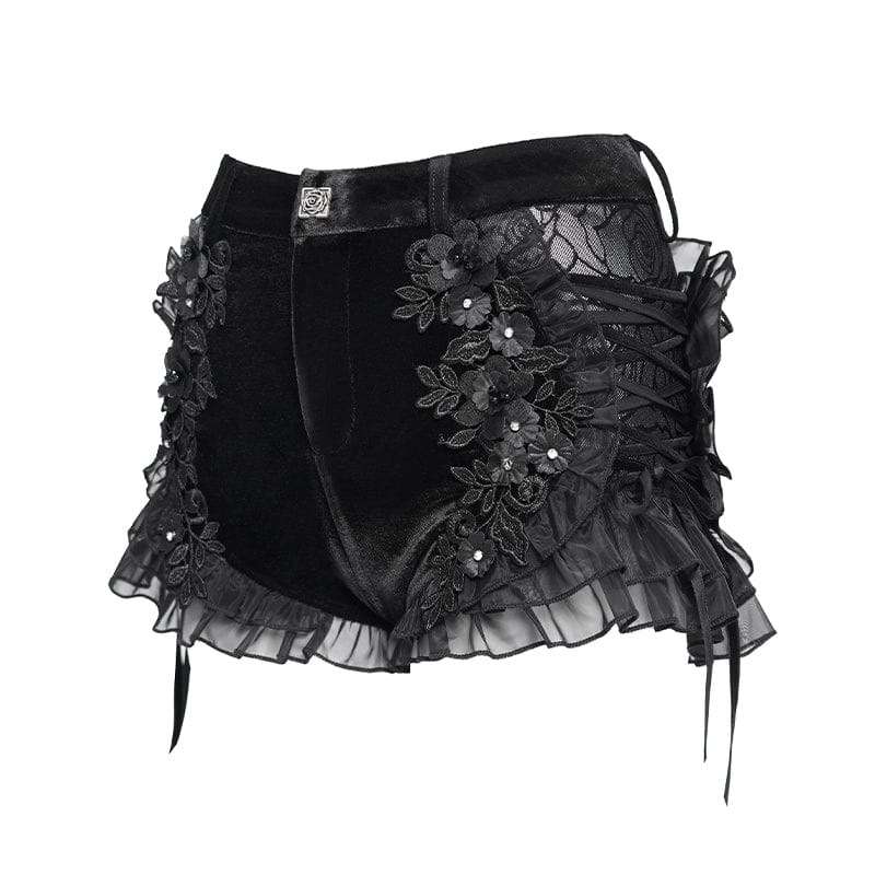 Thorn Garden Ruffled Lace-Up Shorts