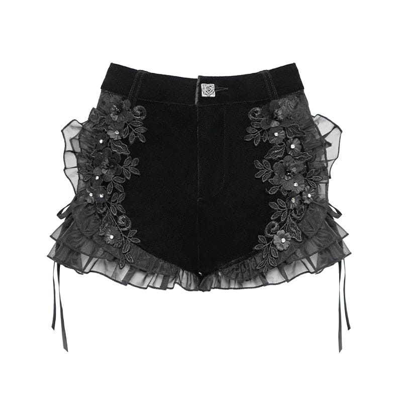 Thorn Garden Ruffled Lace-Up Shorts