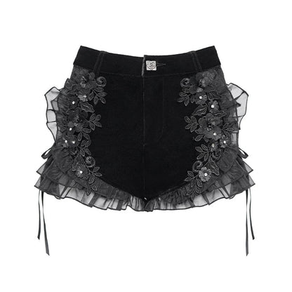 Thorn Garden Ruffled Lace-Up Shorts