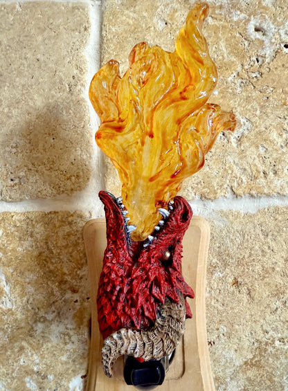 Fire Breathing Dragon Nightlight, Hand Painted Resin Sculpture
