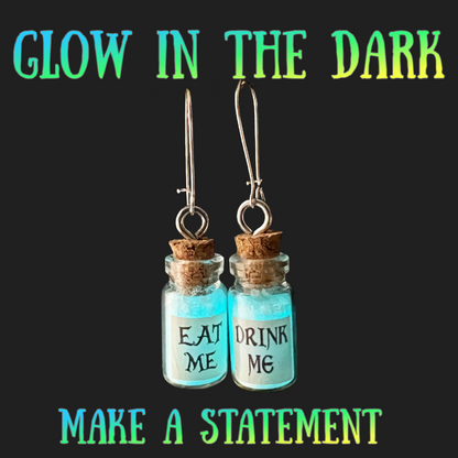 Mismatched Eat Me Drink Me Earrings Fantasy Glass Vial Jewelry