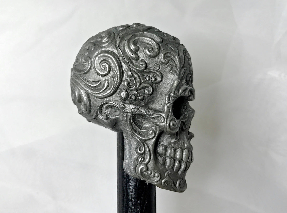 Ornate Skull Cane, Hand Sculpted Walking Stick | Victorian Gothic