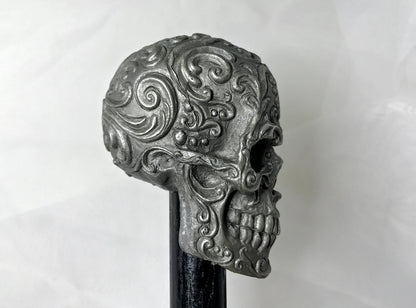 Ornate Skull Cane, Hand Sculpted Walking Stick | Victorian Gothic