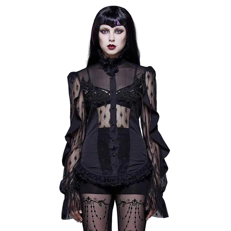 Midnight Bloom Floral Lace Shirt in black