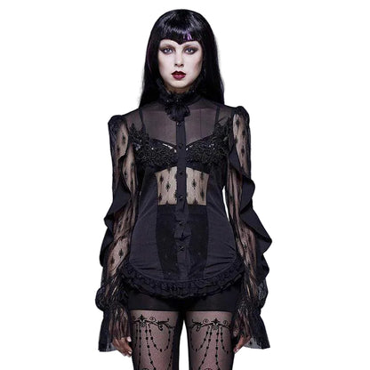 Midnight Bloom Floral Lace Shirt in black
