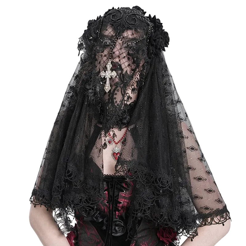 Funeral Rose Tassel Lace Veil in black
