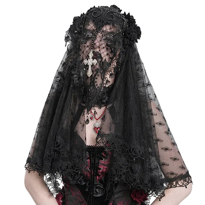 Funeral Rose Tassel Lace Veil in black