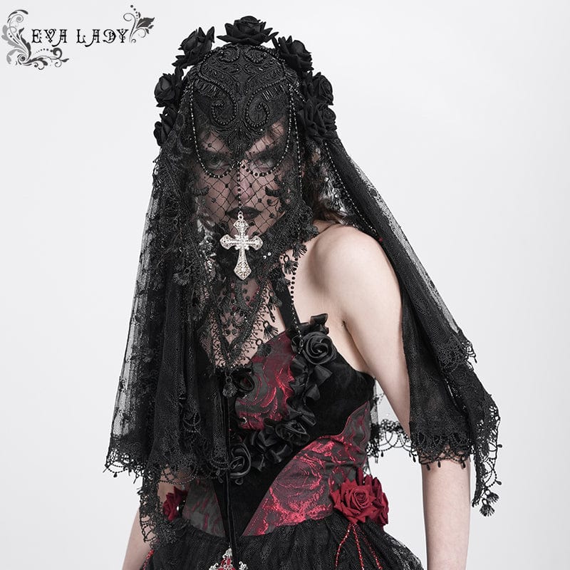 Funeral Rose Tassel Lace Veil detail view 3