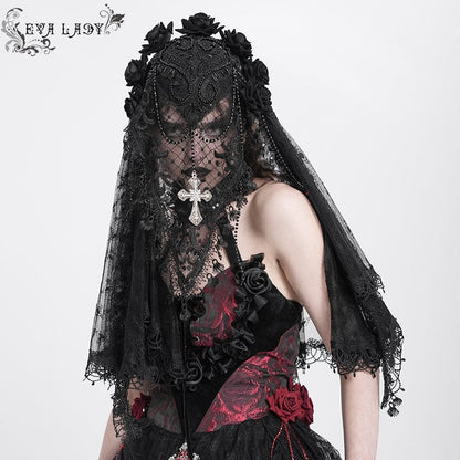 Funeral Rose Tassel Lace Veil detail view 3