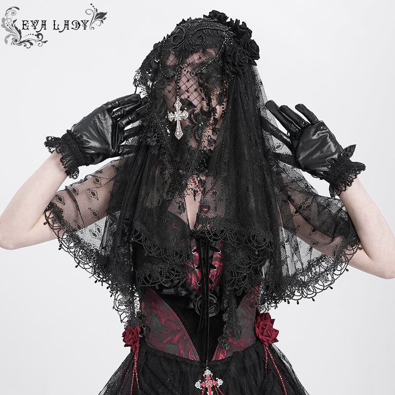 Funeral Rose Tassel Lace Veil detail view 2