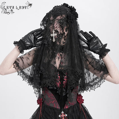 Funeral Rose Tassel Lace Veil detail view 2