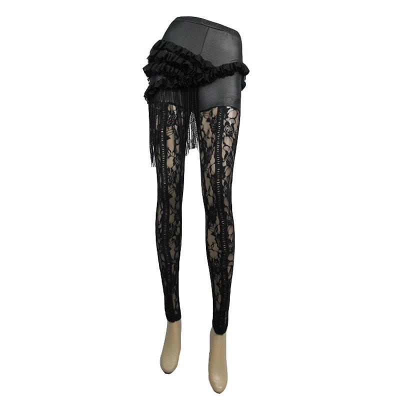 Night Divide Leather & Lace Leggings detail view 4