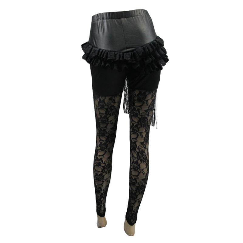 Night Divide Leather & Lace Leggings detail view 5