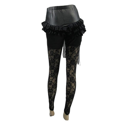 Night Divide Leather & Lace Leggings detail view 5