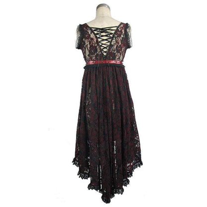 Crimson Thorn Asymmetric Lace Dress detail view 6