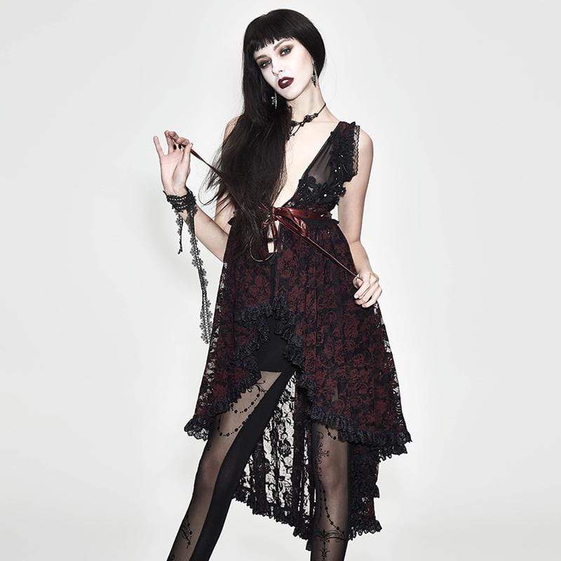 Crimson Thorn Asymmetric Lace Dress detail view 2