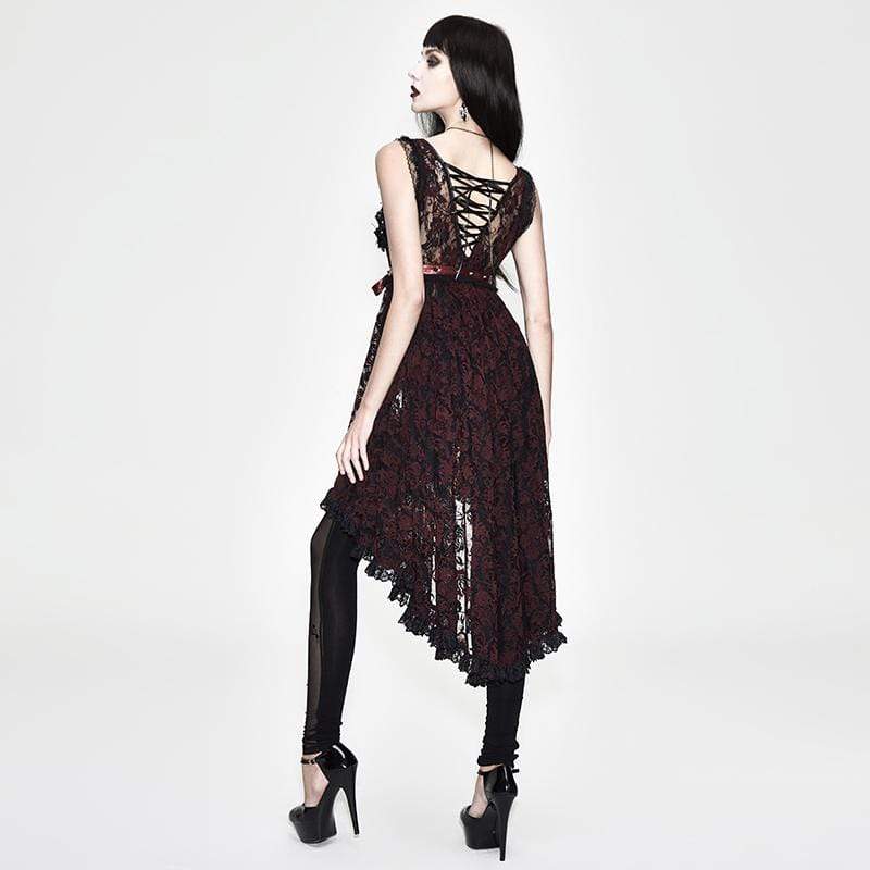Crimson Thorn Asymmetric Lace Dress detail view 3