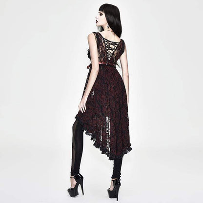 Crimson Thorn Asymmetric Lace Dress detail view 3