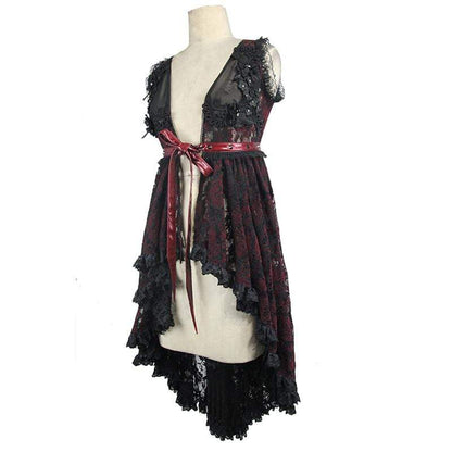 Crimson Thorn Asymmetric Lace Dress detail view 5