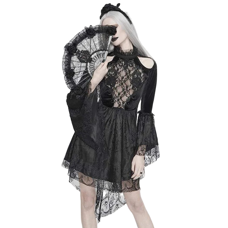 Widow's Vow Flared Lace Dress in black