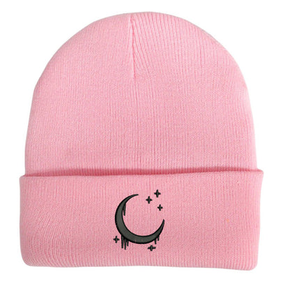 Embroidered Moon & Stars Knit Beanie Hat - Shadow Threadz Crypt