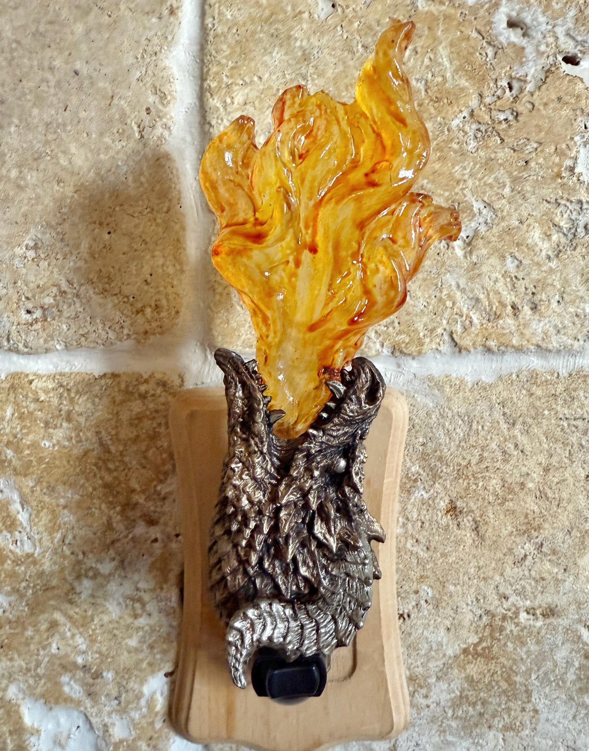 Fire Breathing Dragon Nightlight, Hand Painted Resin Sculpture